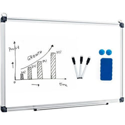 Tableau Blanc Magnétique COSTWAY 60x40CM avec Cadre en Aluminium 2 Aimants et 3 Stylos Effaçables à Sec