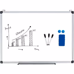 COSTWAY Tableau Blanc Magnétique 90x60cm Effaçable Surface avec Cadre en Aluminium2 Aimants 3 Stylos et Effaçable à Sec