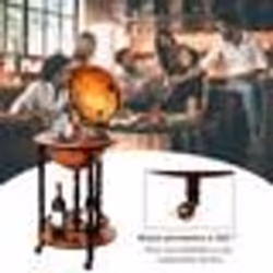 COSTWAY Bar Globe Terrestre Vintage Mappemonde en Bois dEucalyptus Porte-Bouteilles Minibar Roulant 16e Siècle