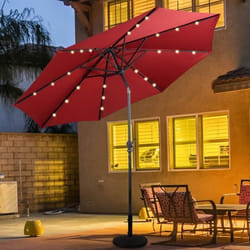 COSTWAY Parasol Déporté Inclinable Dia.3×25M avec 24 LED Strucutre en Métal Robuste Anti-UV pour Terrasse Jardin Balcon Rouge