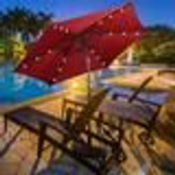 COSTWAY Parasol de Jardin Déporté Inclinable Dia.270 x 250 CM avec 18 LED Anti-UV Strucutre en Métal Robuste pour Terrasse Rouge