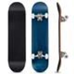 COSTWAY Skateboard Planche à Roulettes Ovale en Bois dErable à 7 Couches Bleu 80x20cm Style Moderne pour Enfants Débutants