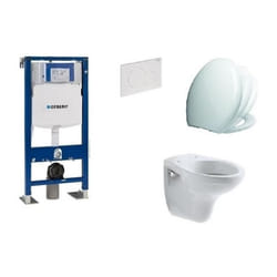 Pack Complet Wc Suspendu Bati Geberit Autoportant + Plaque Delta Blanche + Cuvette Jacob Delafon Brive + Abattant Siamp Vallauris