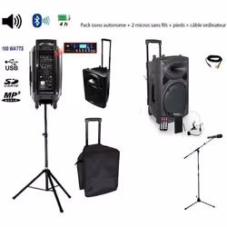 Pack IBIZA Sono portable Port15vhf-BT + pied enceinte + pied micro + câble pc