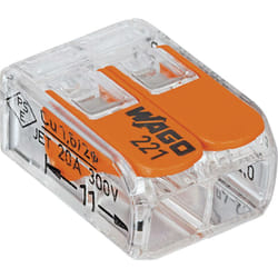 Wago - Borne de raccordement 221-412-1 flexible: 0.14-4 mm² rigide: 0.2-4 mm² Nombre de pôles: 2 transparent, orange 1 pc(s) Q661281