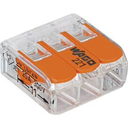 Wago - Borne de raccordement 221-413-1 flexible: 0.14-4 mm² rigide: 0.2-4 mm² Nombre de pôles: 3 transparent, orange 1 pc(s) Q661241