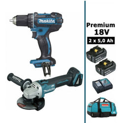 Makita - Pack Premium 18V 5Ah: Perceuse 62Nm DDF482 + Meuleuse 125mm DGA504 + 2 batteries + sac MAK28720RTX