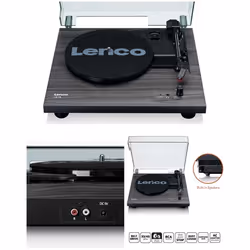 Platine Disque Vinyle - Lenco - LS-10BK - 33/45 Tours - Semi-automatique - 2 Haut-parleurs intégrés