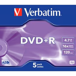 Verbatim VB-DPR47JCA, DVD+R, 120 mm, Coffret à bijoux, 5 pièce(s), 4,7 Go