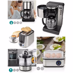 Cafetière programmable - Inox - 15L - 12 tasses - Grille-pain - Cuiseur à œufs