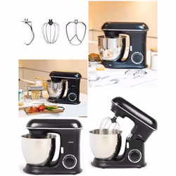 Robot Pâtissier - Noir - 6.5L - 1400W - 6 Vitesses - Couvercle Anti-Projections