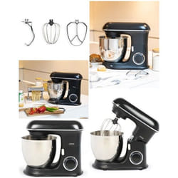 Robot Pâtissier - Noir - 6.5L - 1400W - 6 Vitesses - Couvercle Anti-Projections
