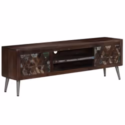 Meuble TV en bois de récupération solide - Helloshop26 - 140 cm - Patiné - Portes et tiroir