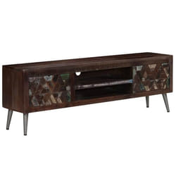 Meuble TV en bois de récupération solide - Helloshop26 - 140 cm - Patiné - Portes et tiroir