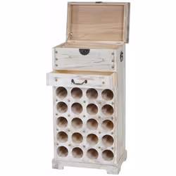 Etagère à vin pour 20 bouteilles blanc vieilli construction solide matériau: bois de paulownia tiroir intégré grand bac de ra ...