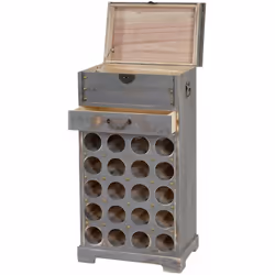 Etagère à vin pour 20 bouteilles gris vieilli construction solide matériau: bois de paulownia tiroir intégré grand bac de ran ...
