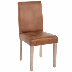 Lot de 2 chaises de salle à manger synthetique marron vieilli style vintage pieds en bois clair