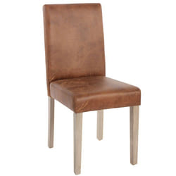 Lot de 2 chaises de salle à manger synthetique marron vieilli style vintage pieds en bois clair