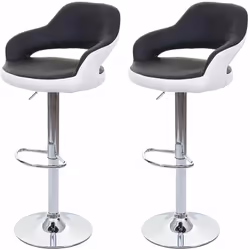 2x tabourets de bar en synthétique noir et blanc avec repose-pied Hauteur réglable en continu Rotatif de 360° Matériau: synth ...