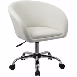 Fauteuil à roulette tabouret chaise de bureau sur roulettes en synthétique blanc Forme de tonneau classique : le siège tonnea ...