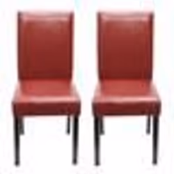 Lot de 2 chaises de salle à manger cuisine en cuir rouge pieds en bois fonces design moderne
