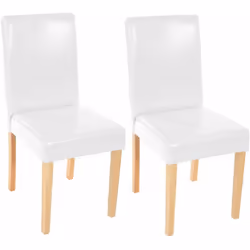 Lot de 2 chaises de salle à manger cuisine en cuir blanc pieds en bois clair Rembourrage confortable Coins et bords arrondis ...