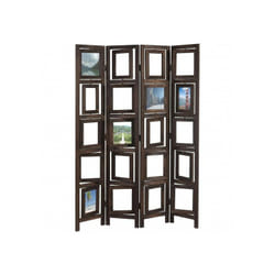 Paravent 4 panneaux marron en bois avec porte photos 160x125cm PAR04029