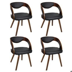 Chaises de salle à manger - Design intemporel - Lot de 4 - Bois courbe - Cuir mélangé - Marron