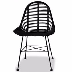 Chaises de salle à manger - Rotin naturel - Lot de 4 - Noir - Style Campagne - Confort Ergonomique