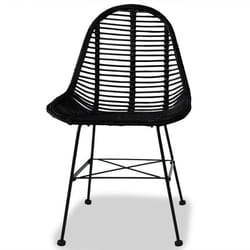 Chaises de salle à manger - Rotin naturel - Lot de 4 - Noir - Style Campagne - Confort Ergonomique