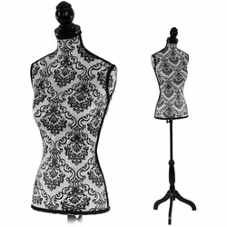 Buste de couture féminin hauteur réglable Tête et pied: bois Recouvert de tissu noir et blanc (polyester) Torse: mousse Dimen ...