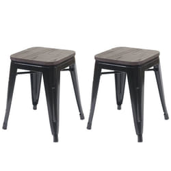 Tabouret - Design Industriel - Lot de 2 - Bois dOrme - Métal Noir - Empilable