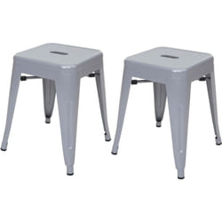 Lot de 2 tabourets bas design industriel en métal empilables en métal gris 040000502