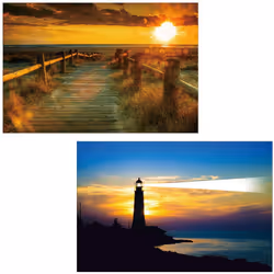 Lot de 2 toiles/ tableaux LED motif mer LED à effets ou normaux fonctionnement piles (2x AA, non fournies) structure bois ave ...