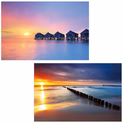 Lot de 2 toiles/ tableaux LED motif sunset LED à effets ou normaux fonctionnement piles (2x AA, non fournies) structure bois  ...