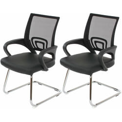 2x fauteuils chaises de bureau sans roulettes chaise de conférence visiteur en synthétique et maille noir 040000180