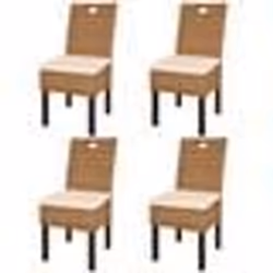 Chaises de salle à manger - Design classique - Lot de 4 - Rotin Kubu - Bois de manguier - Intérieur