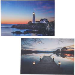 Décoshop26 - Lot de 2 tableaux led tableau lumineux sur toile tableau mural 40x60cm, minuteur Phare 040000453