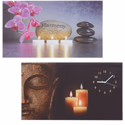 Ensemble de 2 tableaux LED tableau lumineux sur toile tableau mural minuterie Bouddha/Harmonie horloge murale 70x40cm Cette d ...