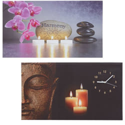 Décoshop26 - Ensemble de 2 tableaux led tableau lumineux sur toile tableau mural minuterie Bouddha/Harmonie horloge murale 70x40cm 040000454