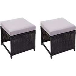 Décoshop26 - Lot de 2 tabourets bas de jardin en polyrotin noir coussins gris clair 040000505