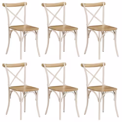Lot de 6 chaises de salle à manger cuisine dossier en croi par en bois de manguier massif cadre en acier blanc