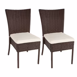 Chaise de jardin - Décoshop26 - Lot de 2 - Polyrotin marron - Coussins crème - Empilables