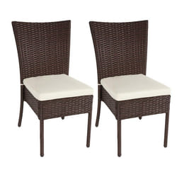 Chaise de jardin - Décoshop26 - Lot de 2 - Polyrotin marron - Coussins crème - Empilables