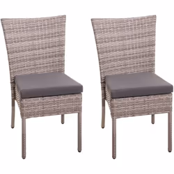 2x chaises en polyrotin balcon jardin, empilable gris, coussins gris foncé Ces fauteuils en polyrotin au design sobre se fond ...