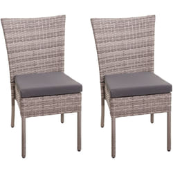 2x chaises fauteuils pour balcon jardin empilable en poly-rotin gris coussin gris foncé 040000262