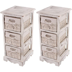 Décoshop26 - Lot de 2 petites commodes avec 3 paniers de rangement 58x25x28 cm en bois blanc vieilli 040000480