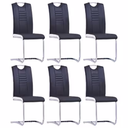 Lot de 6 chaises de salle à manger cuisine cantilever design chic en synthetique noir structure en acier chrome