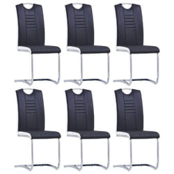 Lot de 6 chaises de salle à manger cuisine cantilever design chic en synthetique noir structure en acier chrome
