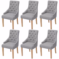 Chaises de salle à manger - Lot de 6 - Design classique - Tissu gris clair - Accoudoirs - Bois massif